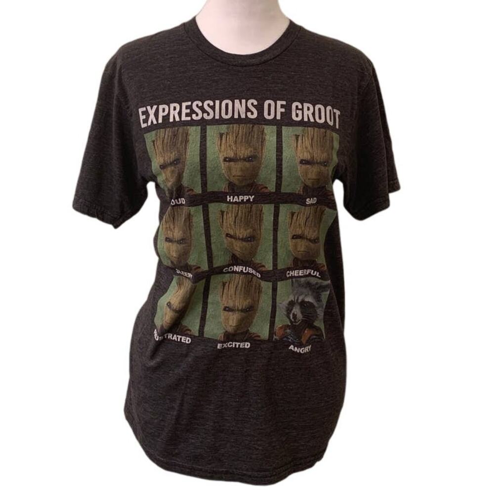 Guardians of the Galaxy Vol 2 Expressions of Groot T-Shirt, Dark Gray, Size S